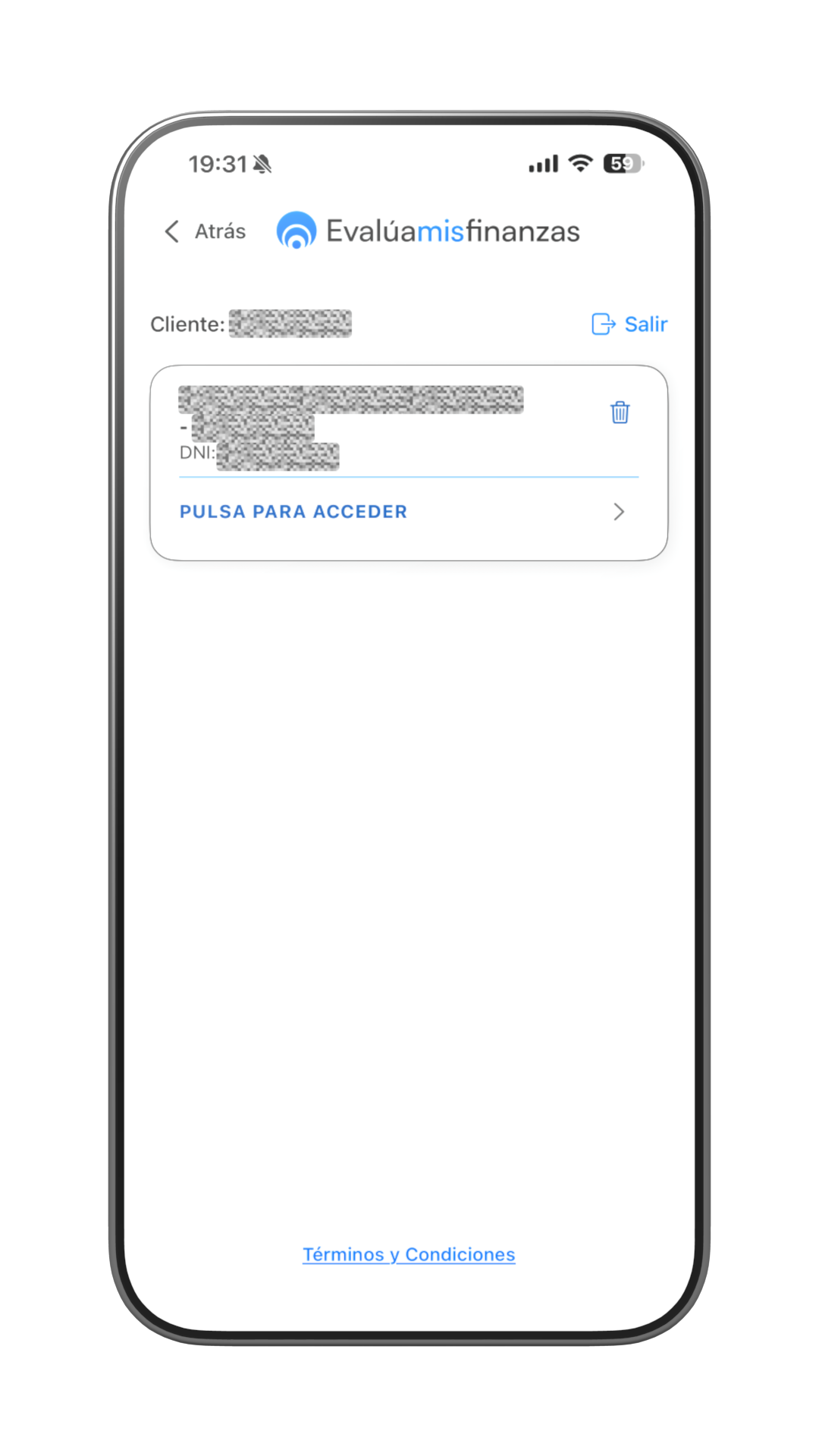 Ficha de cliente en la app con el certificado digital ya instalado