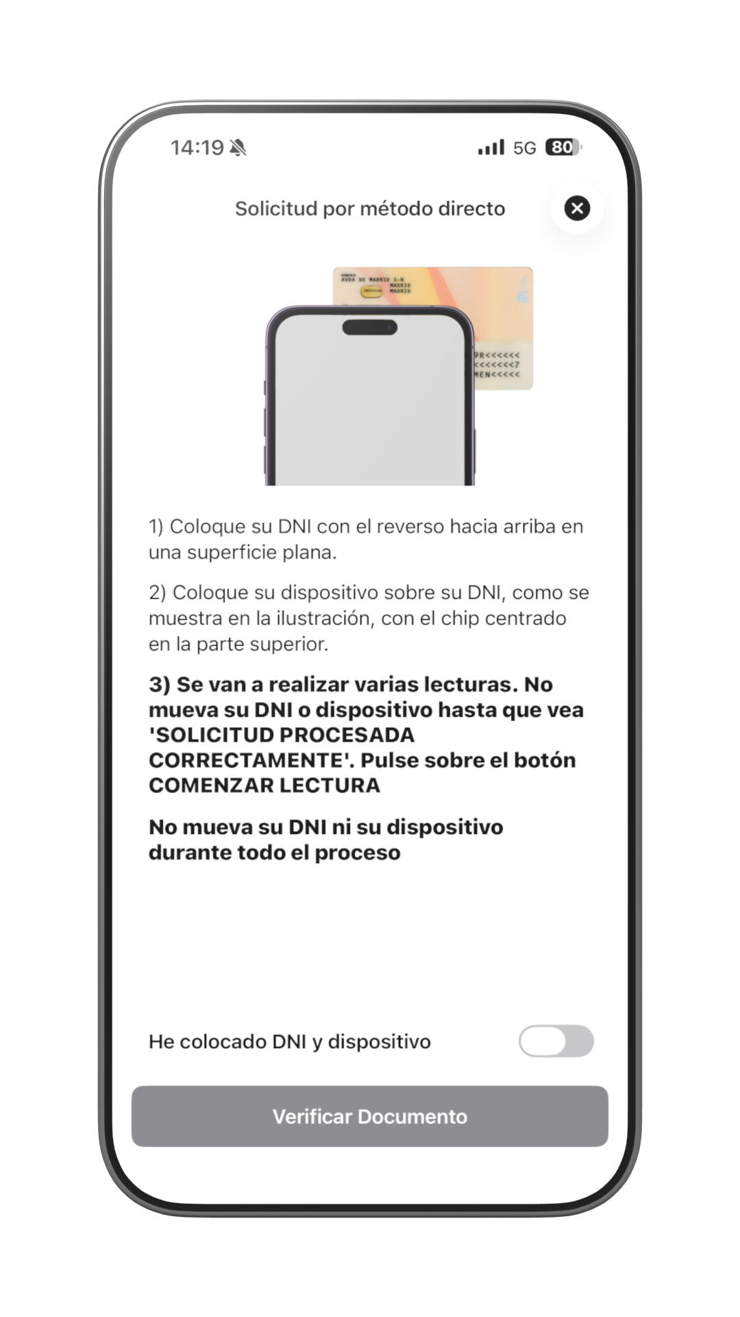 Instrucciones de lectura NFC del DNI