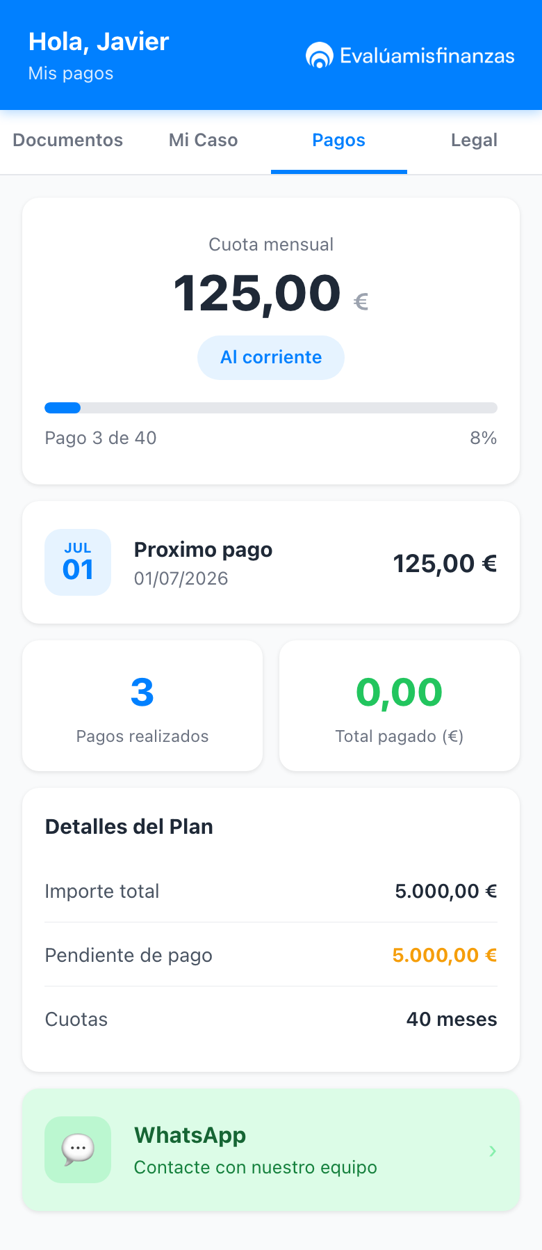 Sección Mis Pagos del portal