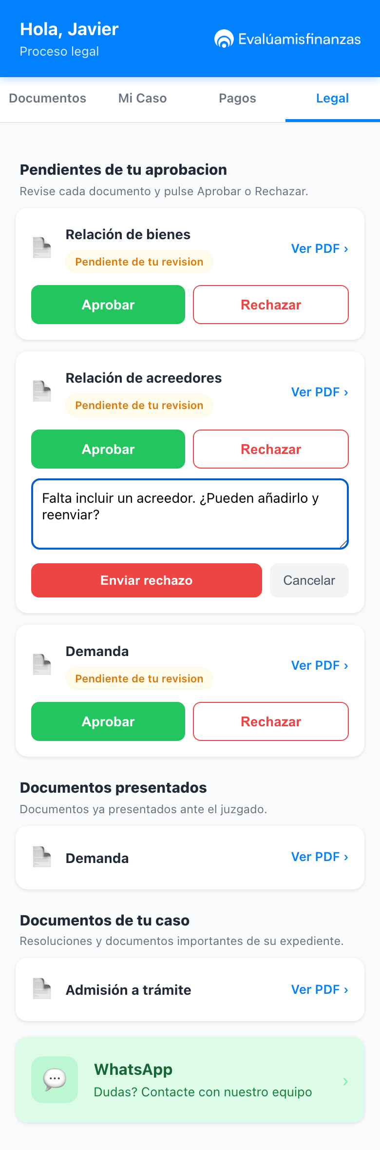 Paso 4: Rechazar con un comentario