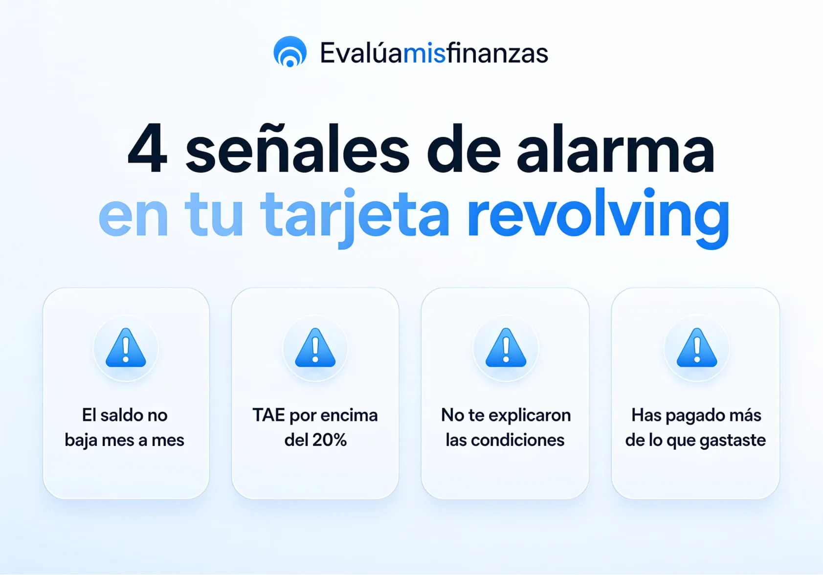 Cuatro señales de alarma de una tarjeta revolving abusiva: el saldo no baja mes a mes, TAE por encima del 20%, no te explicaron las condiciones y has pagado más de lo que gastaste.